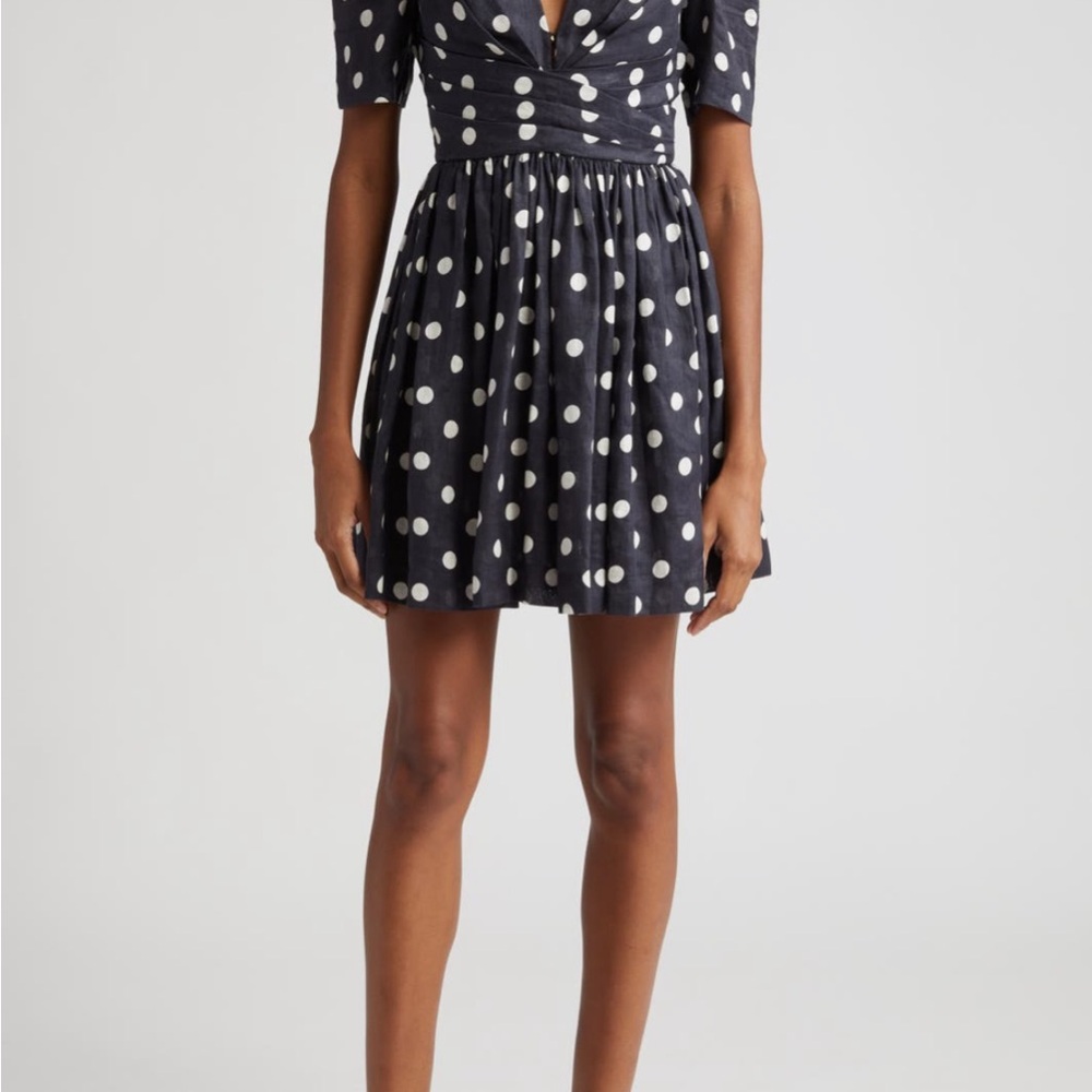 Zimmermann Blue Fit and Flare Mini Dress with Puff Sleeves